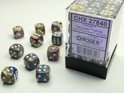 Chessex Festive 12mm d6 Carousel/white Dice Block (36 dice)