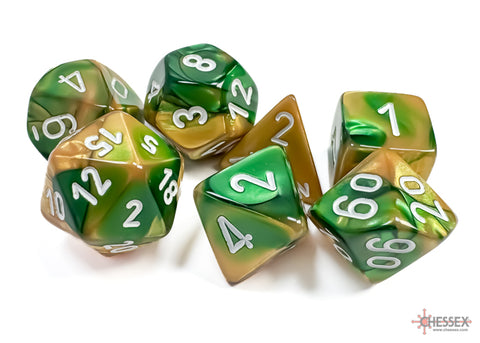 Chessex Gemini Polyhedral Gold-Green/white 7-Die Set