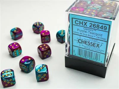 Gemini� 12mm d6 Purple-Teal/gold Dice Block� (36 dice)