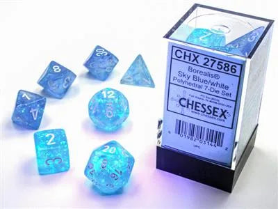 Borealis� Polyhedral Sky Blue/white Luminary� 7-Die Set