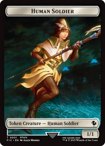 Human Soldier // Hero (0033) Double-Sided Token (Surge Foil) [FINAL FANTASY Commander Tokens]