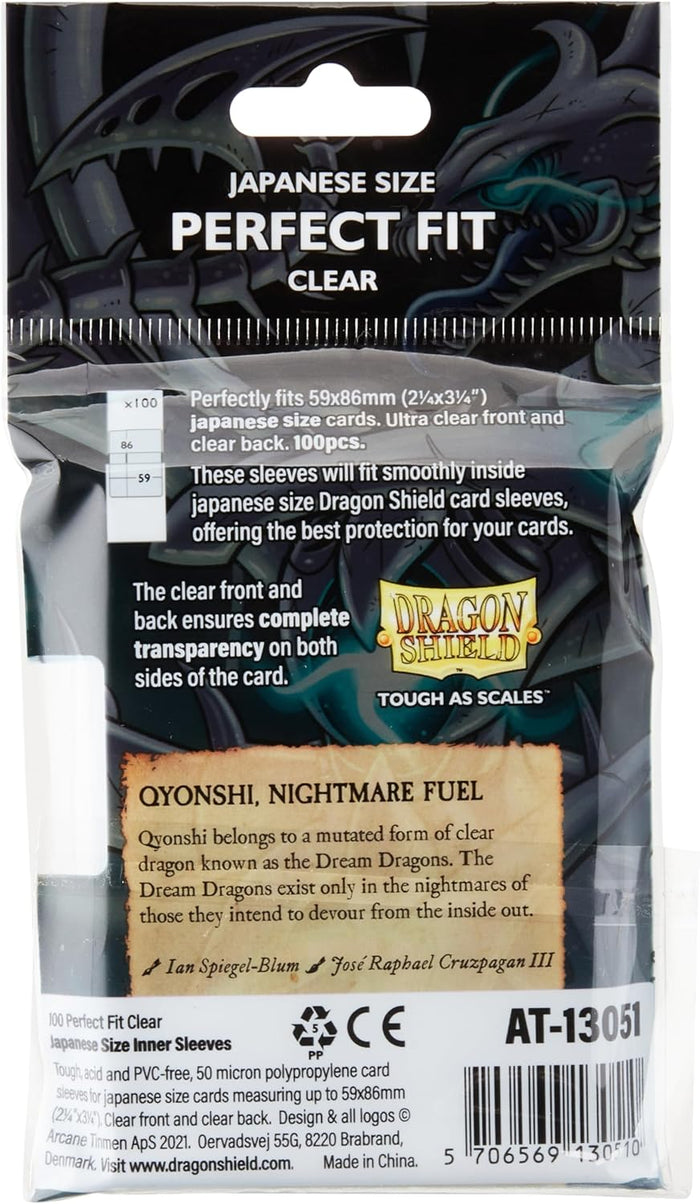 Dragon Shield: Japanese Size 100ct Inner Sleeves - Perfect Fit (Clear 'Qyonshi')