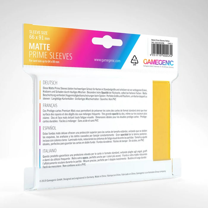 Gamegenic - Matte Prime Sleeves - Standard Size 100ct Yellow Gamegenic - Matte Prime Sleeves - Standard Size 100ct Yellow