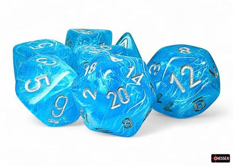 Chessex Luminary Sky/Silver Mega-Hedral 7 Die Set GITD