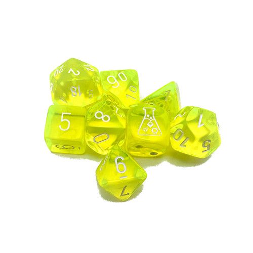 Chessex Lab Dice 7: Translucent Neon Yellow/White Polyhedral Die Set