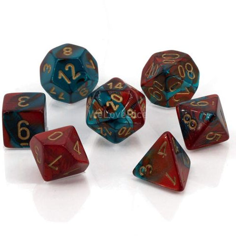 Chessex Mini Polyhedral Dice Set — Gemini Red Teal/Gold