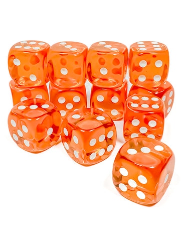 Chessex Translucent Orange/White 16mm D6 Dice Block™ (12 dice)