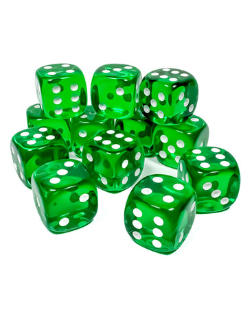 Chessex Translucent Green/White 16mm D6 Dice Block™ (12 dice)