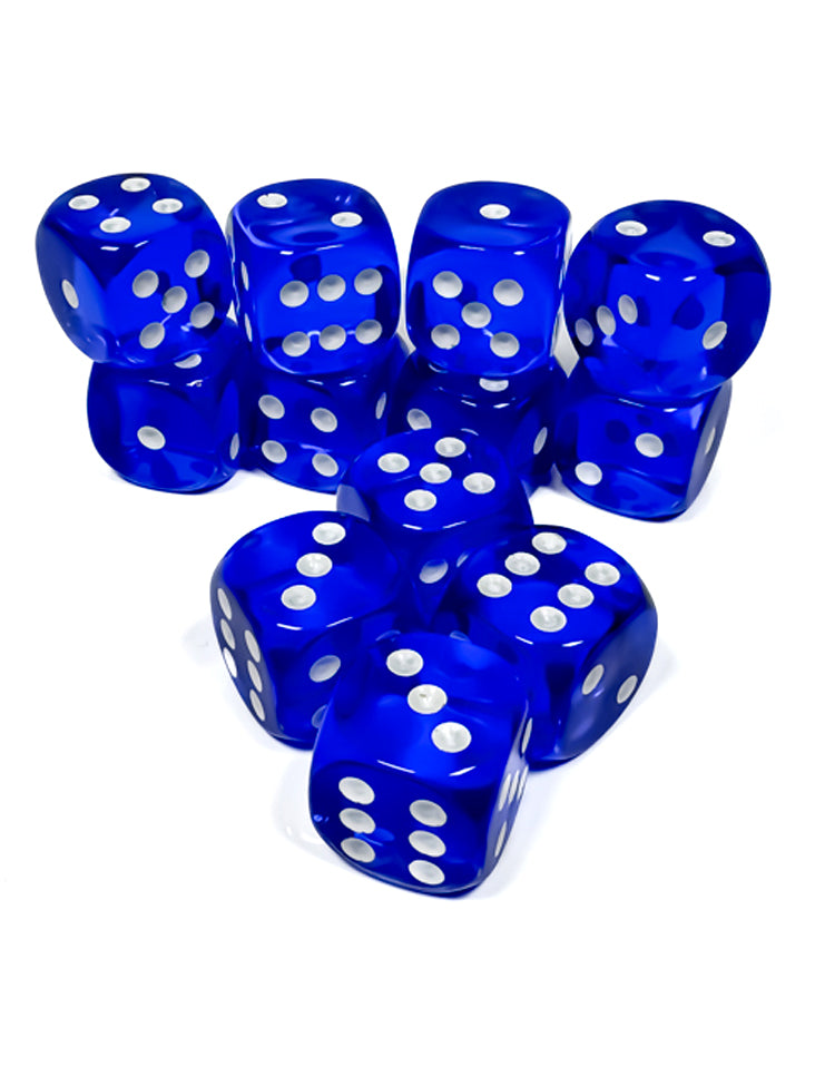 Chessex Translucent Blue/White 16mm D6 Dice Block™ (12 dice)