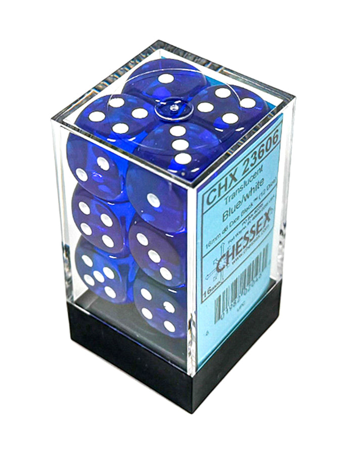Chessex Translucent Blue/White 16mm D6 Dice Block™ (12 dice)