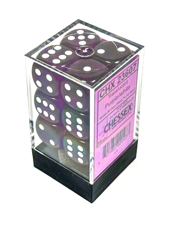 Chessex Translucent Purple/White 16mm D6 Dice Block™ (12 dice)
