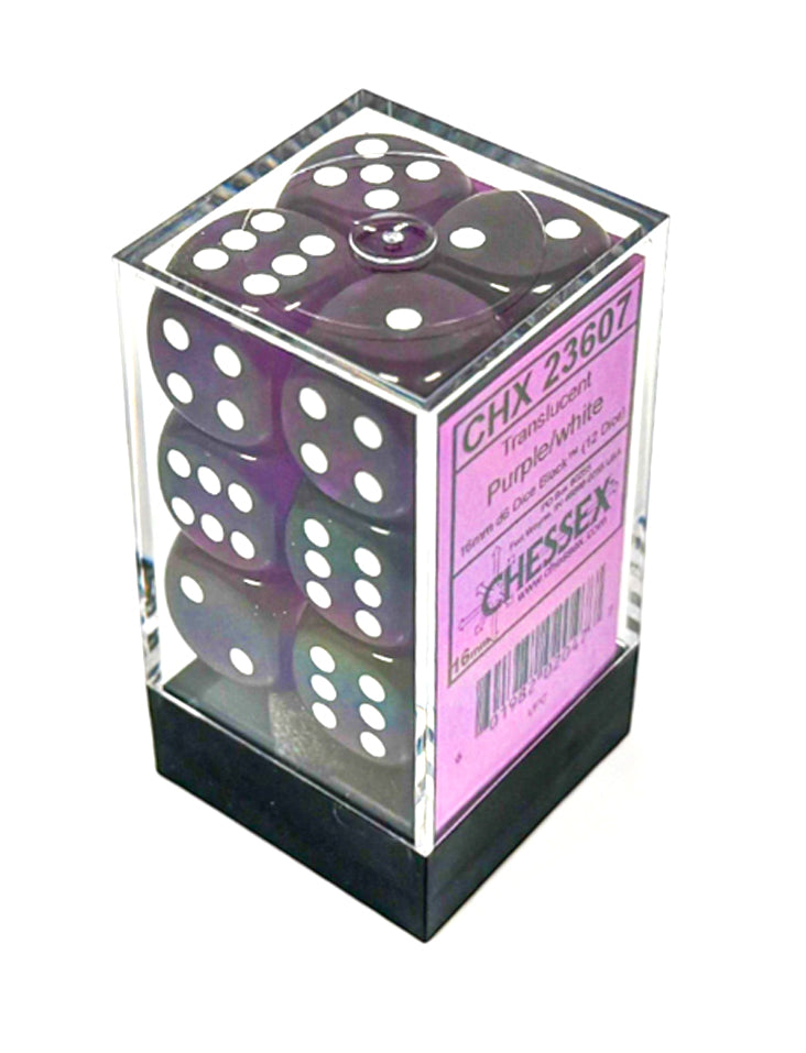 Chessex Translucent Purple/White 16mm D6 Dice Block™ (12 dice)