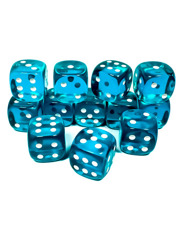 Chessex Translucent Teal/White 16mm D6 Dice Block™ (12 dice)