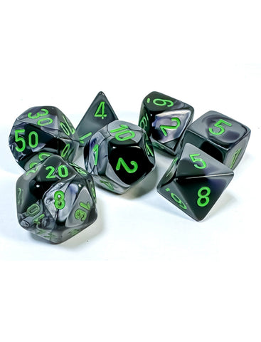 Chessex Gemini Black-Grey/Green Polyhedral 7-Dice Set
