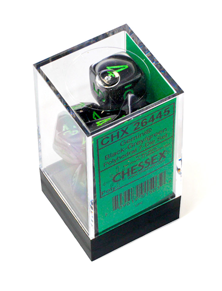 Chessex Gemini Black-Grey/Green Polyhedral 7-Dice Set