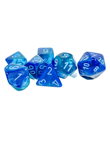 Chessex Gemini Blue-Blue/Light Blue Luminary Polyhedral 7-Dice Set