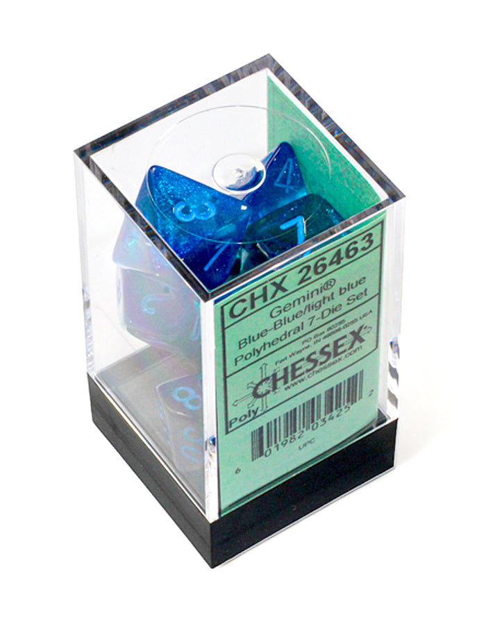 Chessex Gemini Blue-Blue/Light Blue Luminary Polyhedral 7-Dice Set
