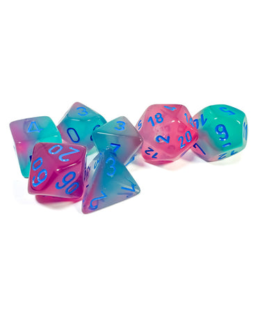 Chessex Gemini Gel Green-Pink/Blue Luminary Polyhedral 7-Dice Set
