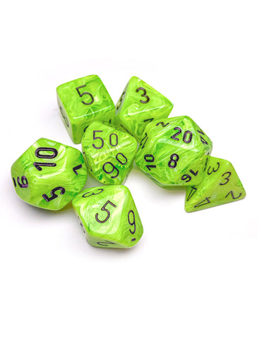 Chessex Vortex Bright Green/Black Polyhedral 7-Dice Set