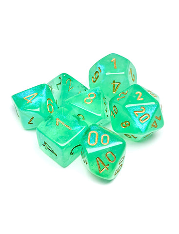 Chessex Borealis Light Green/Gold Luminary Polyhedral 7-Dice Set