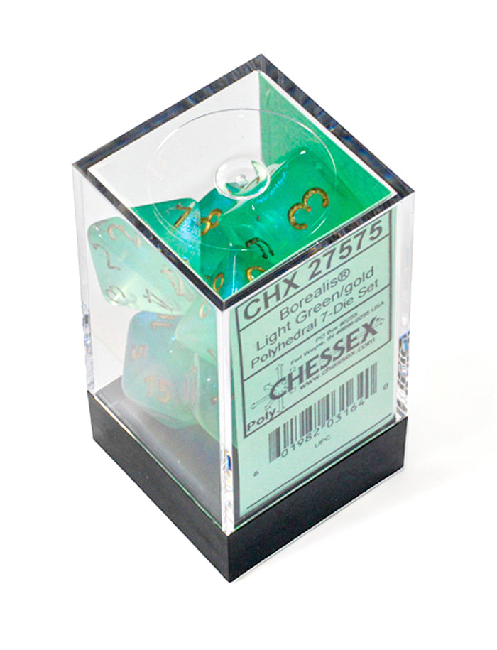 Chessex Borealis Light Green/Gold Luminary Polyhedral 7-Dice Set