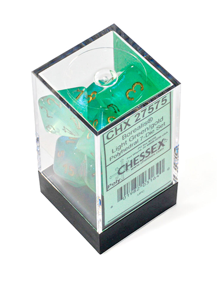 Chessex Borealis Light Green/Gold Luminary Polyhedral 7-Dice Set