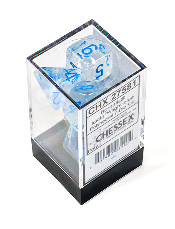 Chessex Borealis Icicle/Light Blue Luminary Polyhedral 7-Dice Set