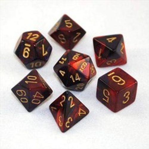 Chessex Mini Polyhedral Dice Set: Gemini Purple Red/Gold