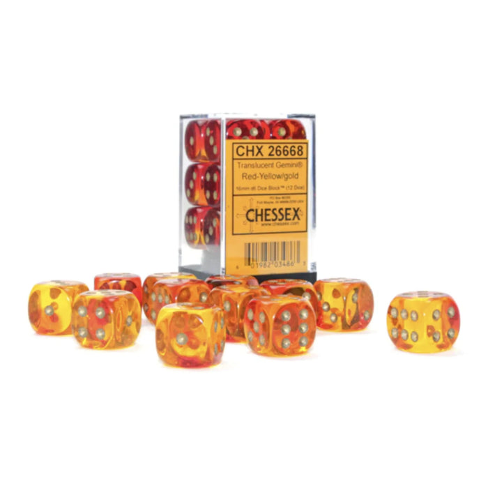 Chessex Gemini 16mm d6 Dice Set: Red-Yellow and Gold