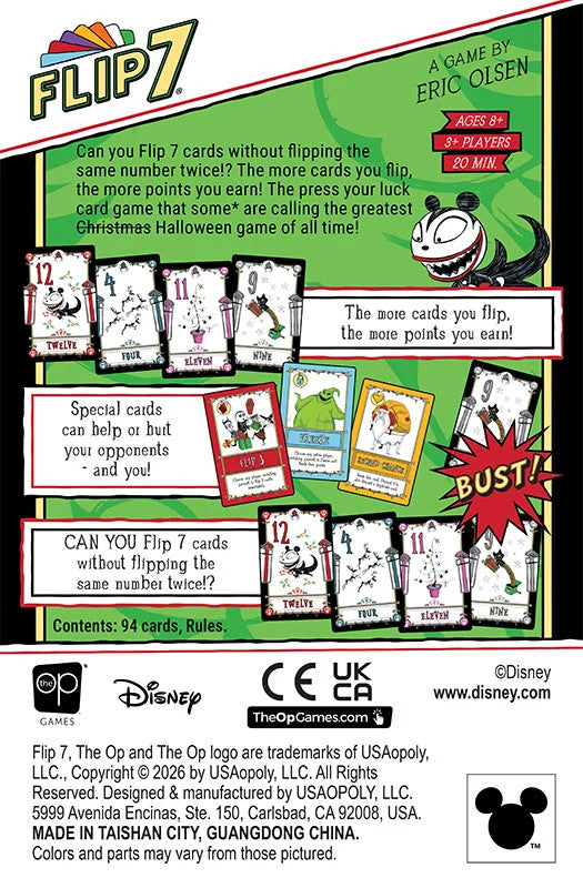 USAopoly Flip 7 Card Game: Disney Tim Burton's The Nightmare Before Christmas