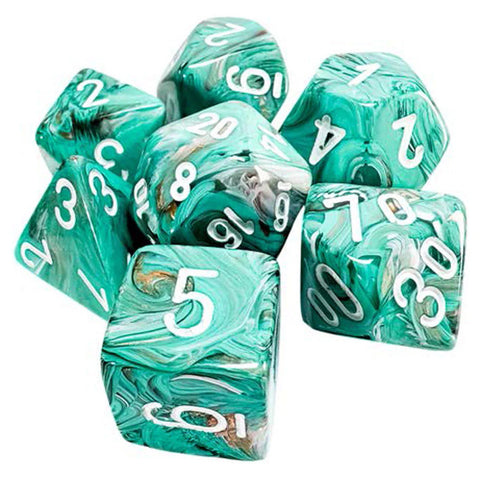 Dice Mega Hedrals: Marble Oxi-Copper/White 7-Set Polyhedral Dice Set