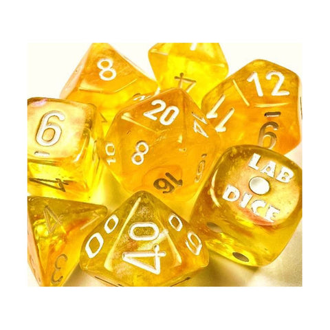 Chessex Dice Lab 6: Borealis 7-Piece Polyhedral Dice Set: Canary/White