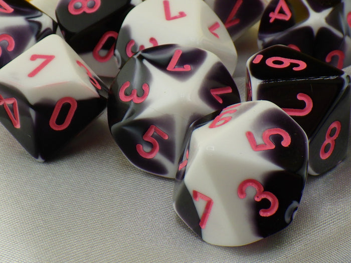 Chessex Gemini Black White Pink 16mm Polyhedral Dice Set (10d10)