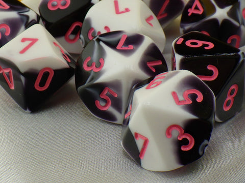 Chessex Gemini Black White Pink 16mm Polyhedral Dice Set (10d10)