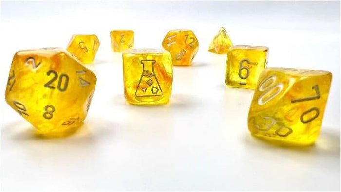 Chessex Dice Lab 6: Borealis 7-Piece Polyhedral Dice Set: Canary/White
