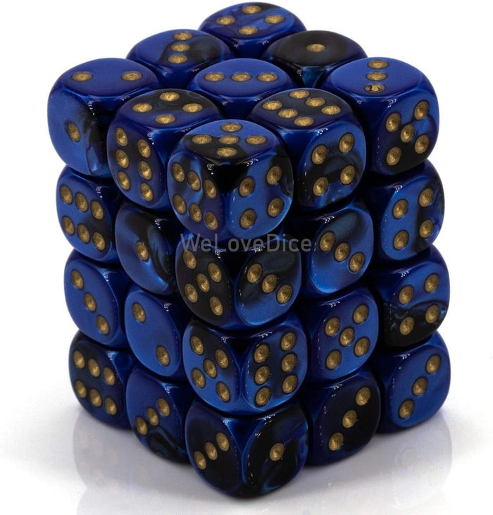 Chessex Dice Block: 36 Gemini Black-Blue with Gold d6 Dice