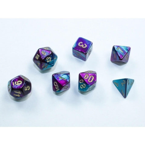 Chessex Gemini Polyhedral Dice Set: Purple-Teal with Gold Numbering