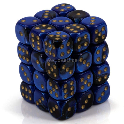 Chessex Dice Block: 36 Gemini Black-Blue with Gold d6 Dice