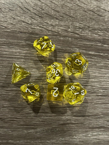 Chessex 7-Piece Polyhedral Dice Set: Translucent Yellow with White Numbers
