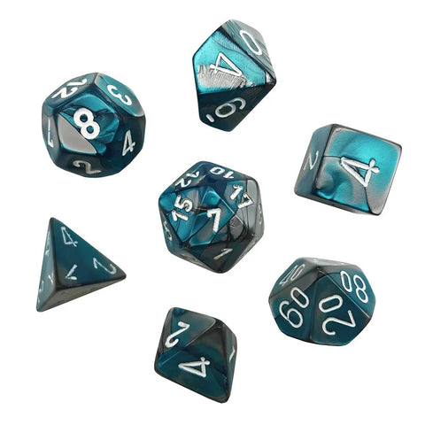 Chessex Mini Polyhedral Dice Set: Gemini Steel Teal/White
