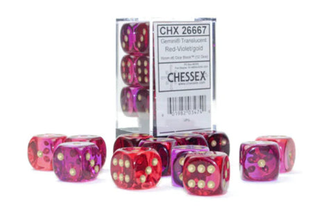 Chessex Gemini D6 Dice Set: 16mm Red-Violet/Gold (12 Dice)