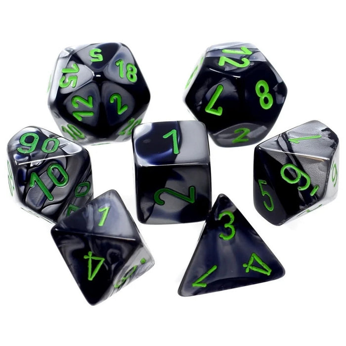 Chessex Mini Polyhedral Dice Set: Gemini Black Grey/Green